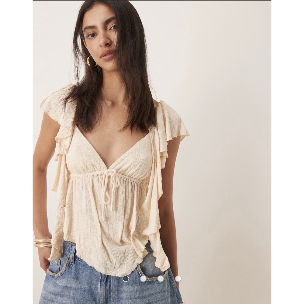 ASOS Crinkle Flutter Open Back Festival Party Top 14 Boho Beach Ruffle Cream NWT - Picture 8 of 8